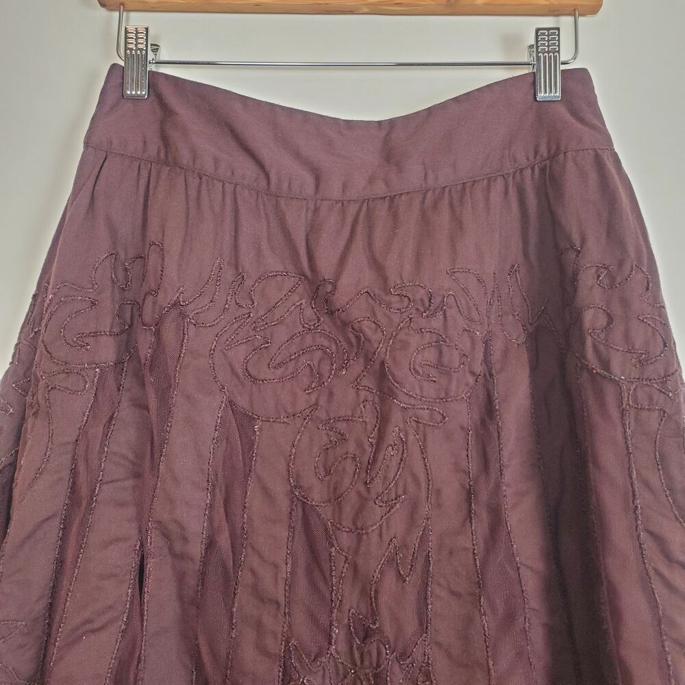 Anthropologie Ipsa Embroidered Tulle Midi Skirt Chocolate Brown 2 - Picture 6 of 11